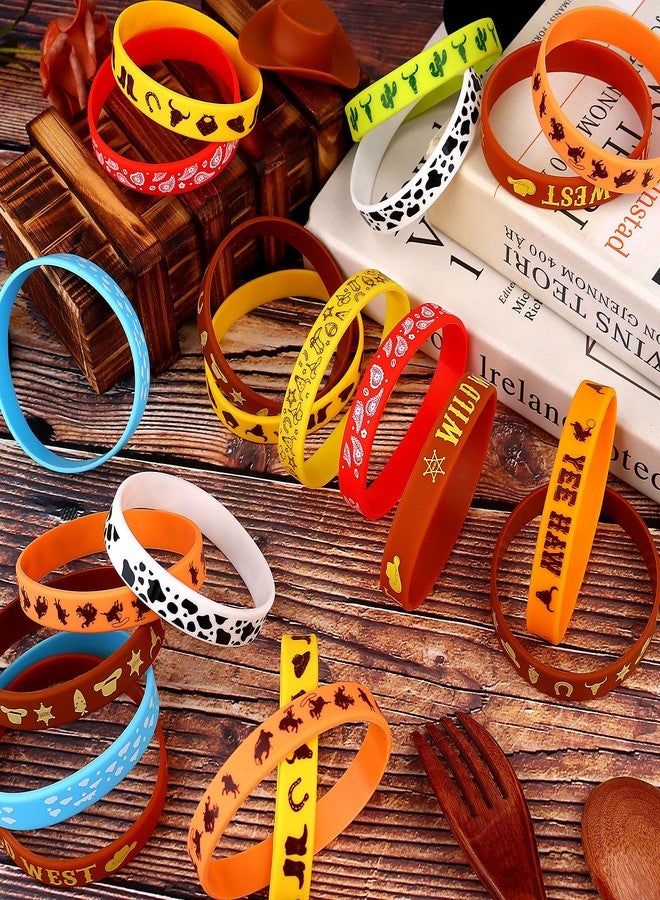 Youdaju 50Pcs Western Party Bracelets Cowboy Cowgirl Silicone Bracelets Western Themed Stretch Wristbands for Western Party Birthday Party Supplies Decorations,10 Different Patterns - Image 3